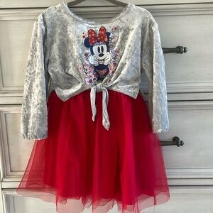 Disney 2T Minnie Mouse dress. Silver velvet top red tule on bottom. Worn once.